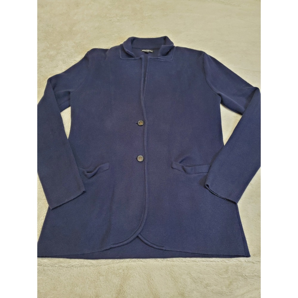 J. Crew Navy Blue Knit Long Cardigan Sweater Medium Classic Casual Fisherman